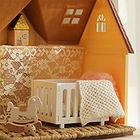 Vista 6 de 1:12 Dollhouse Cirb, 1 juego de cuna de madera en miniatura con ropa de cama, modelo de cuna, mini cuna para muñecas, accesorios de decoración