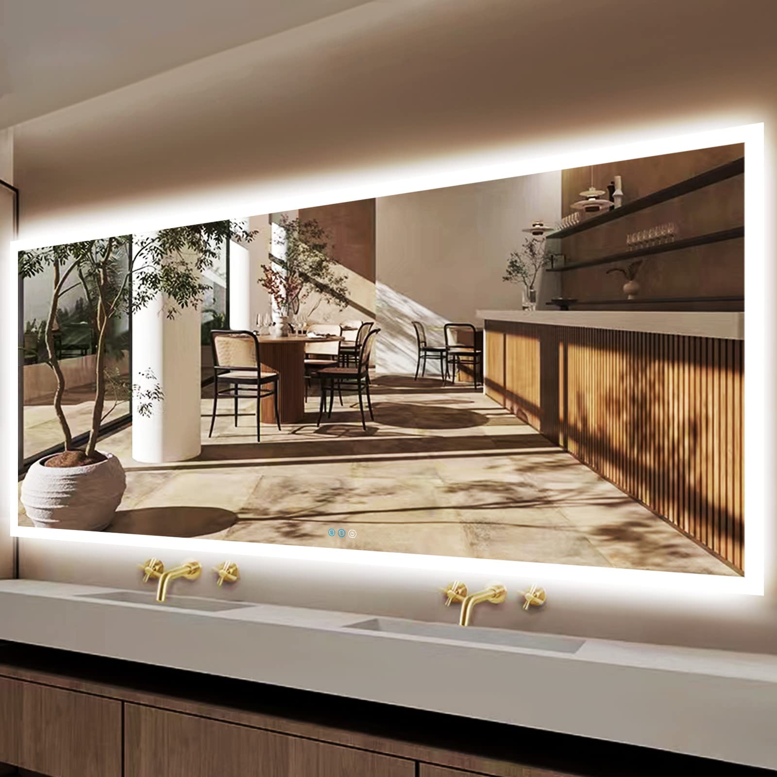 THEKLA 32 x 72 Inch Large Backlit LED Bathroom Mirror for Wall Bathroom Large 72 Inch Lighted Vanity Mirror with Lights 3 Color Dimmable Anti-Fog 72"