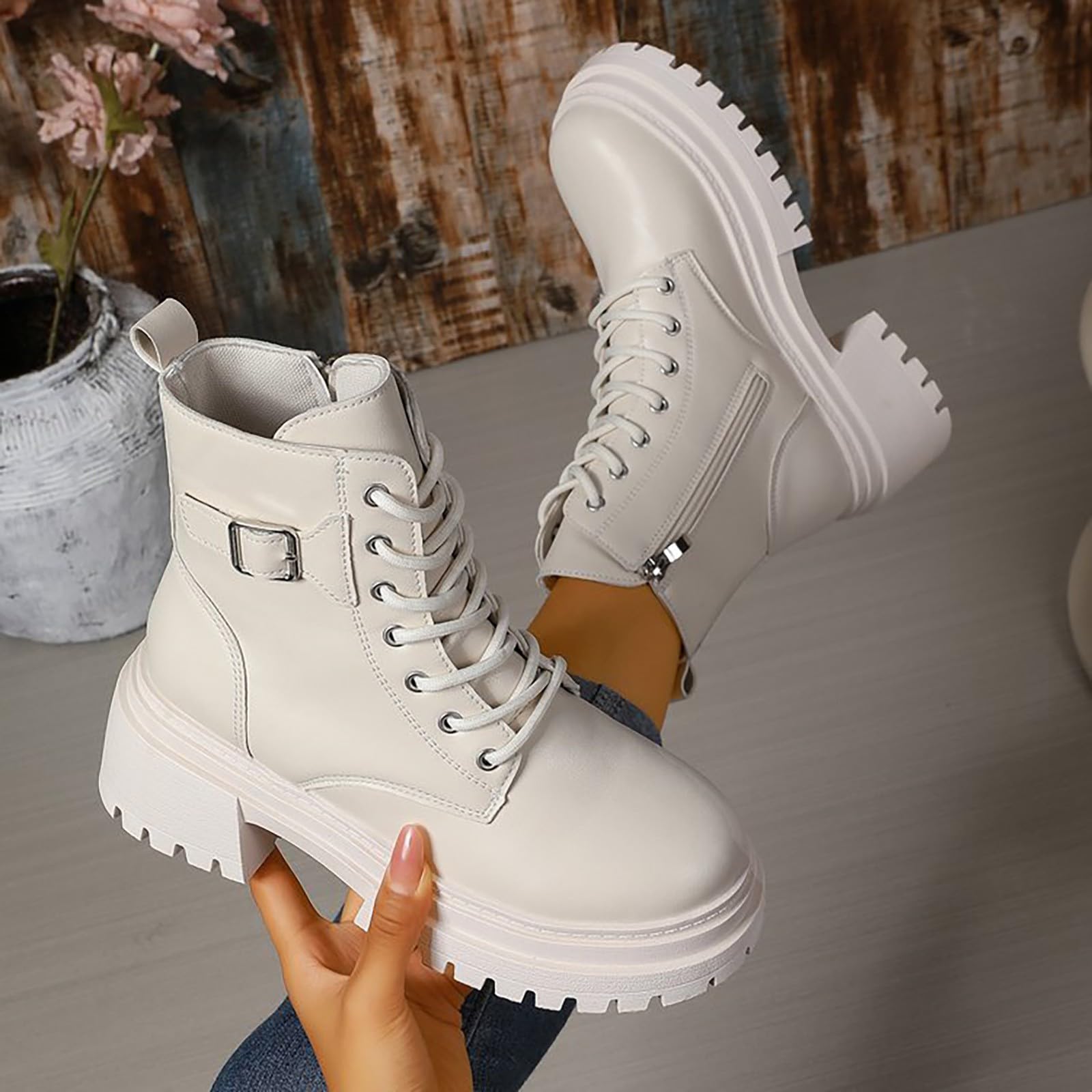 Genérico Botines Mujer Vestir Cordones Plataforma Botas Punta Redonda Elegantes Zapatos Suaves y Cómodos Caminar Bota Casuales Antideslizantes Botin para Otoño Invierno Trabajo Paseo y Uso Diario