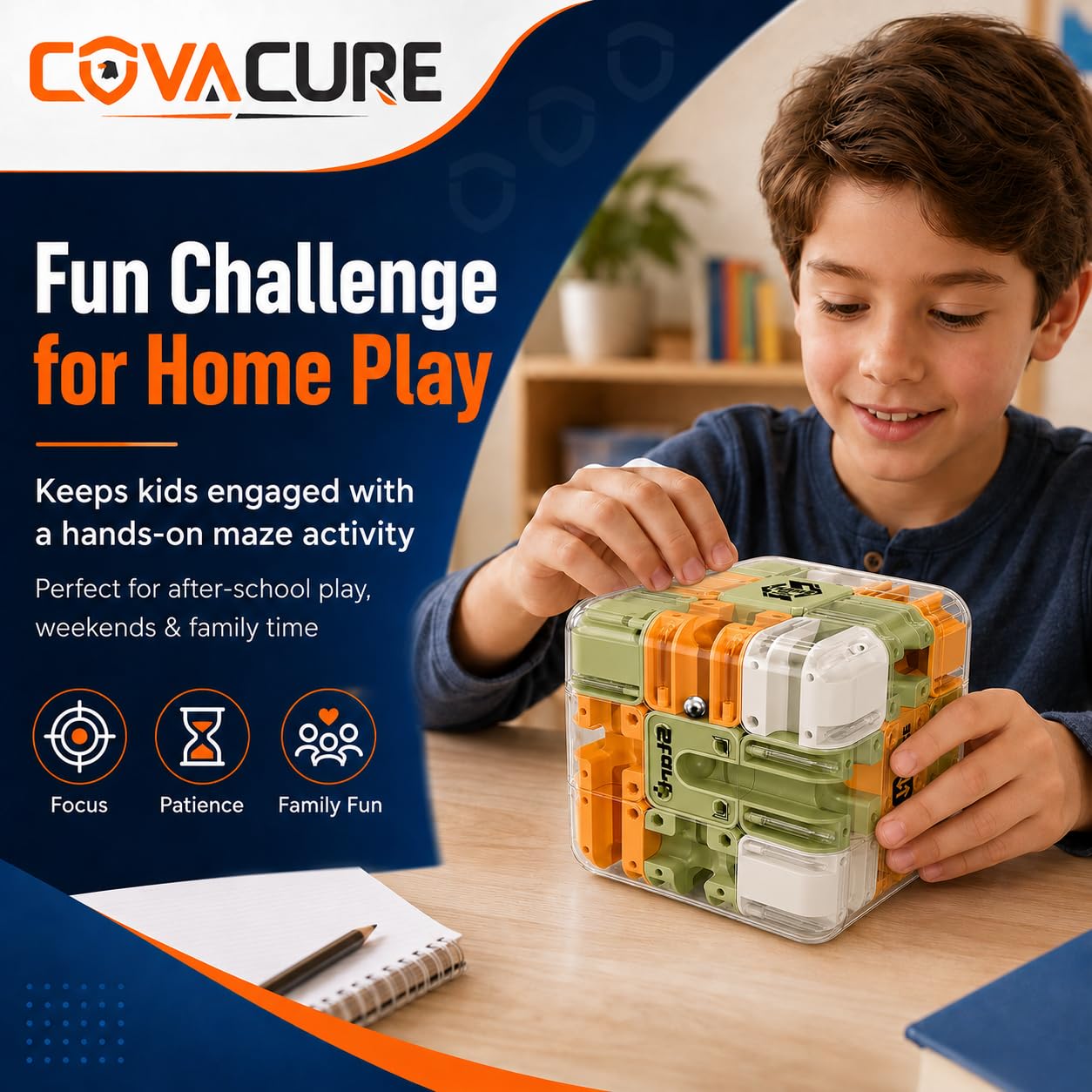 COVACURE 3D Maze Puzzle Cube with Metal Ball Inside, Transparent Handheld Marble Run Brain Teaser Game for Kids & Adults, Engaging Brain Teaser, Stress Relief Challenge (6 CM) — Amazon image 4