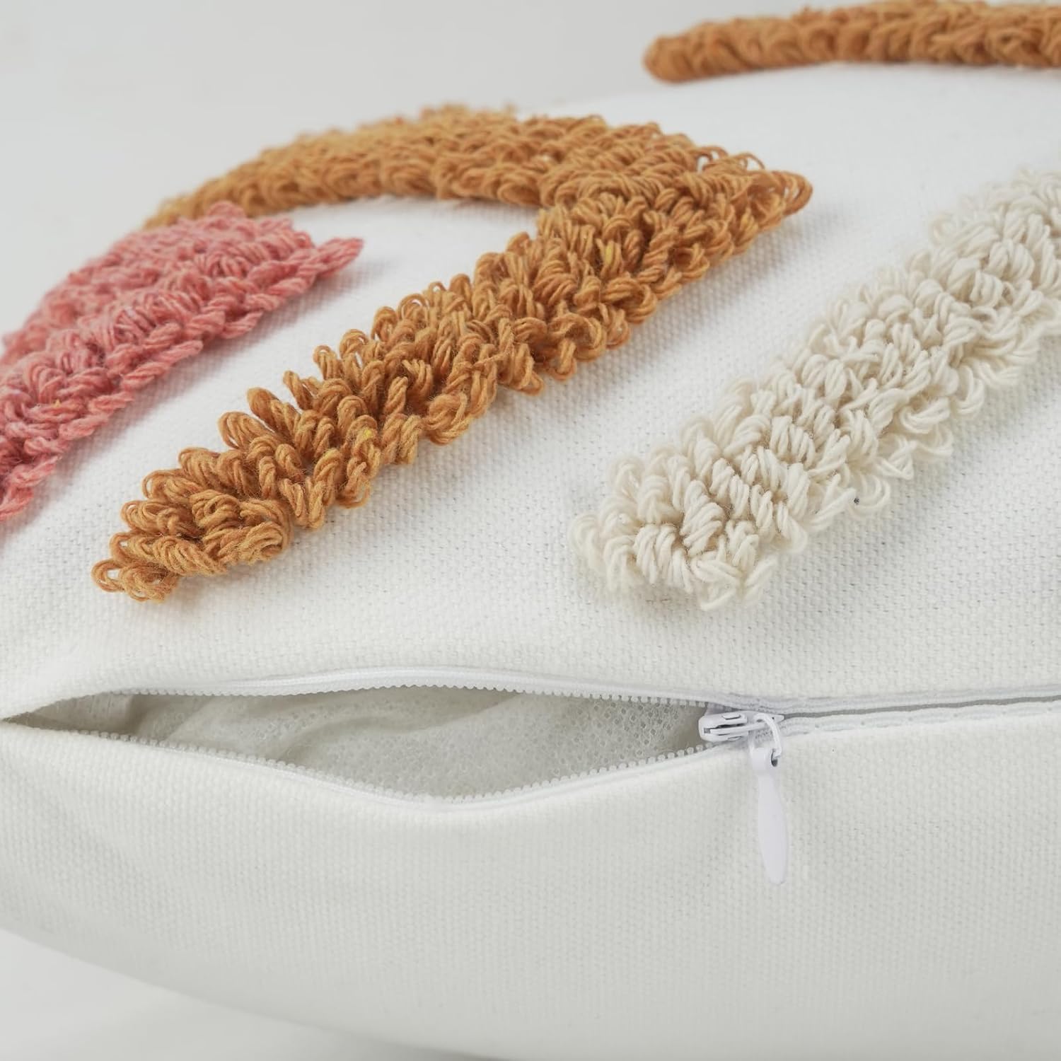 Merrycolor Boho Tufted Decorative Throw Pillow Covers (Orange and Pink, 20" x 12" (Pack of 1)) - Image 3