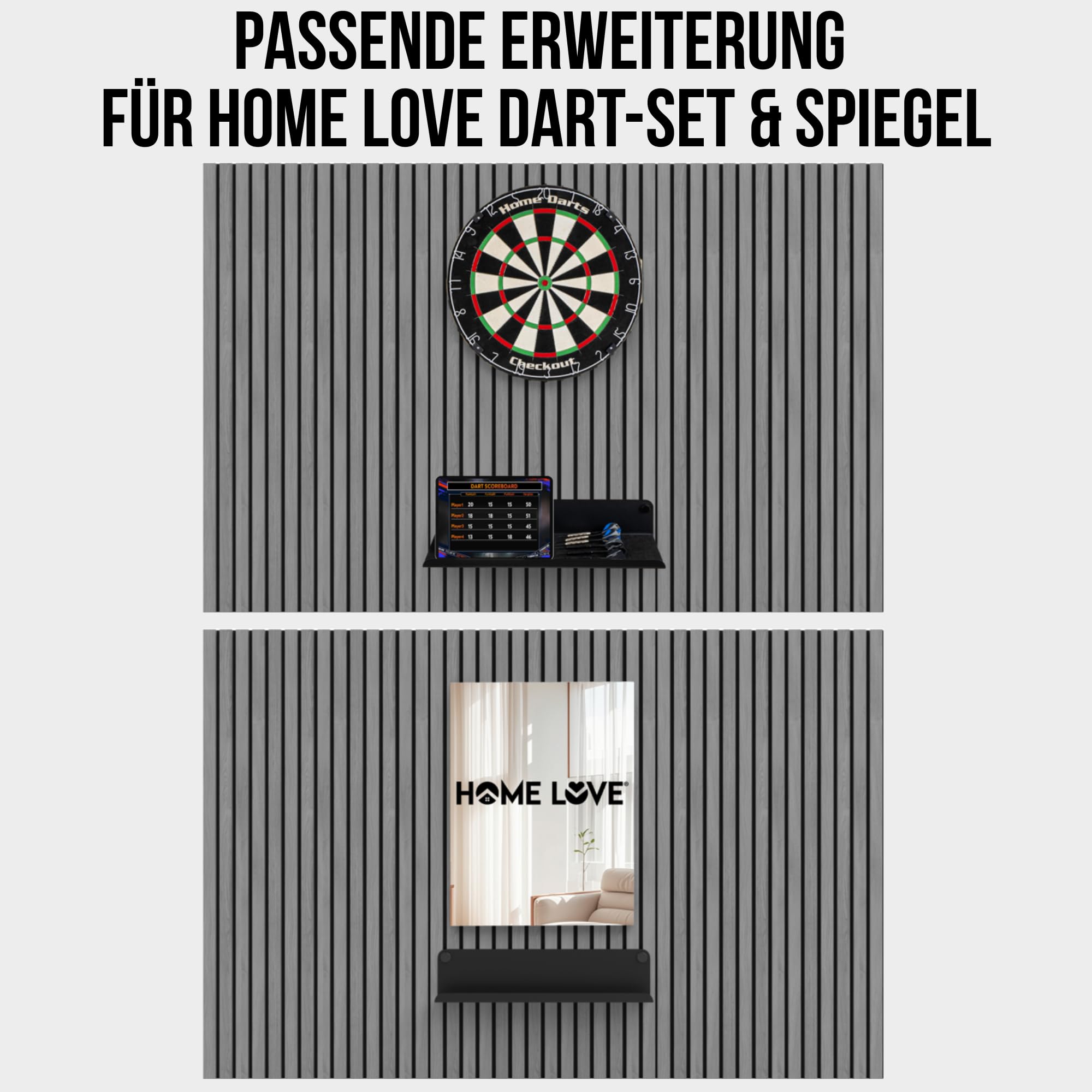 HOME LOVE Akustikpaneele Holz 2er Set 110x55 cm – Grau mit schwarzem Filz | Wandpaneele Holzoptik 3D | Akustik Paneele Grau | Holzpaneele Wand | Wandverkleidung Innen