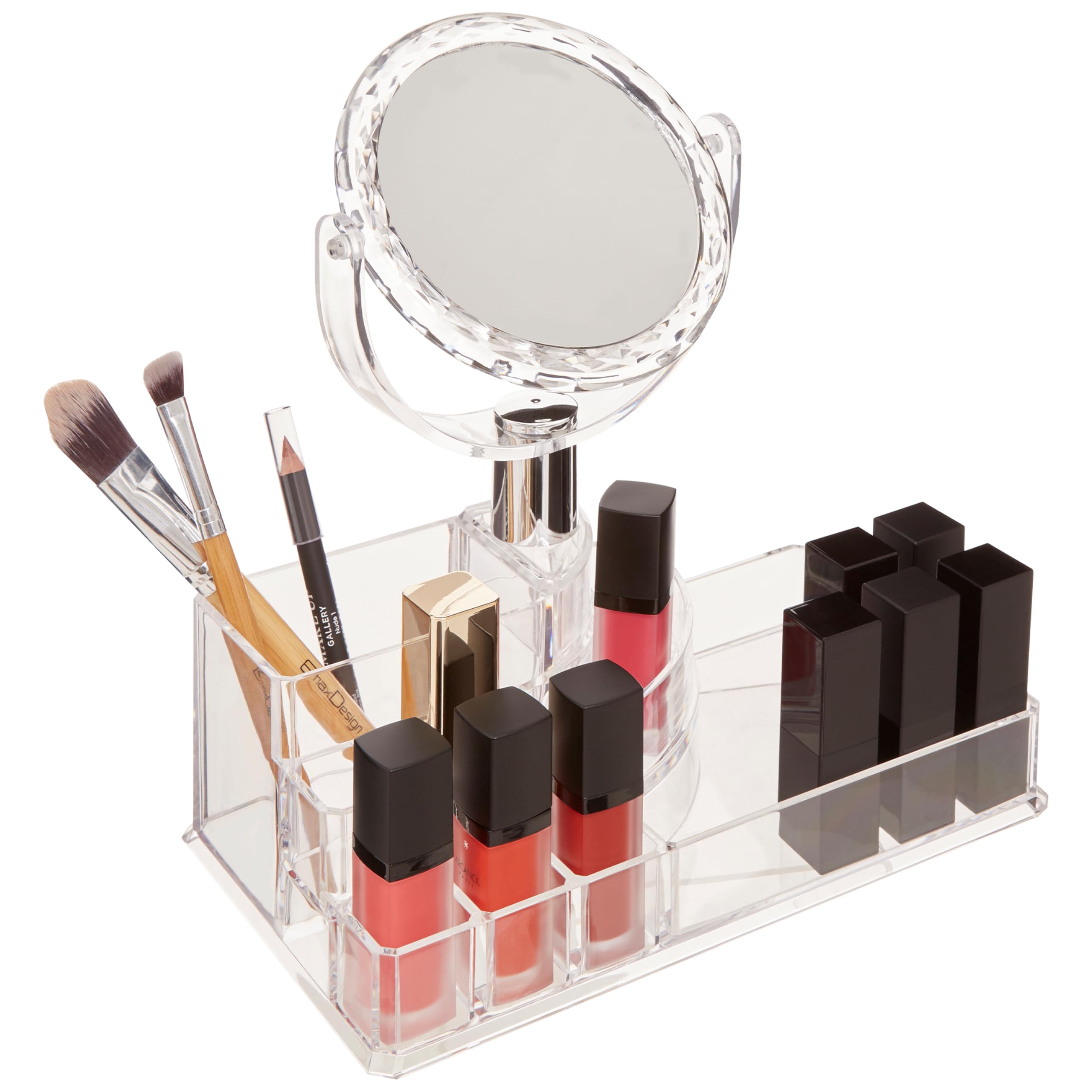 Premier Housewares Clear Beauty Cosmetic Organiser With Mirror, Smart Makeup Organiser With Mirror, Makeup Mirror With Storage