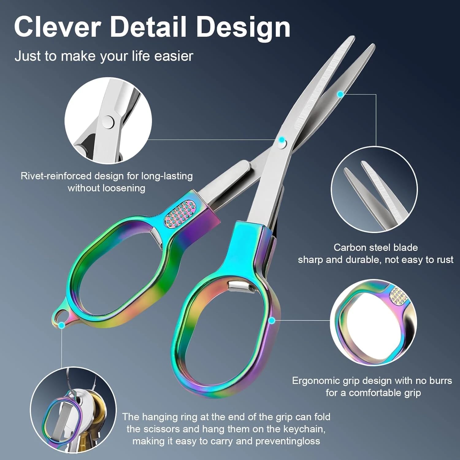 2 Pcs Colorful Travel Scissors Safety, Small Portable with Case, Pocket Foldable Stainless Steel Retractable Cutters, Mini Craft Scissors for Home, Outdoor and Office