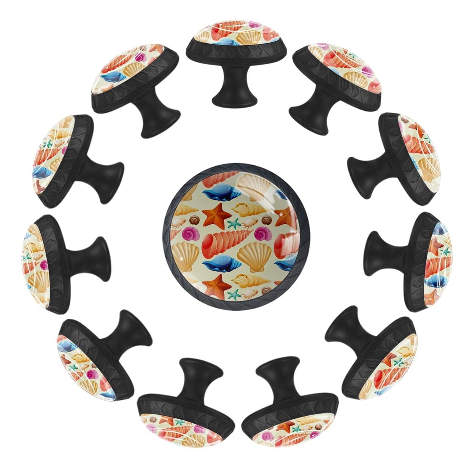 Boutons de tiroir ronds en coquillages colorés 35 mm pour commode et chambre (Lot de 12)