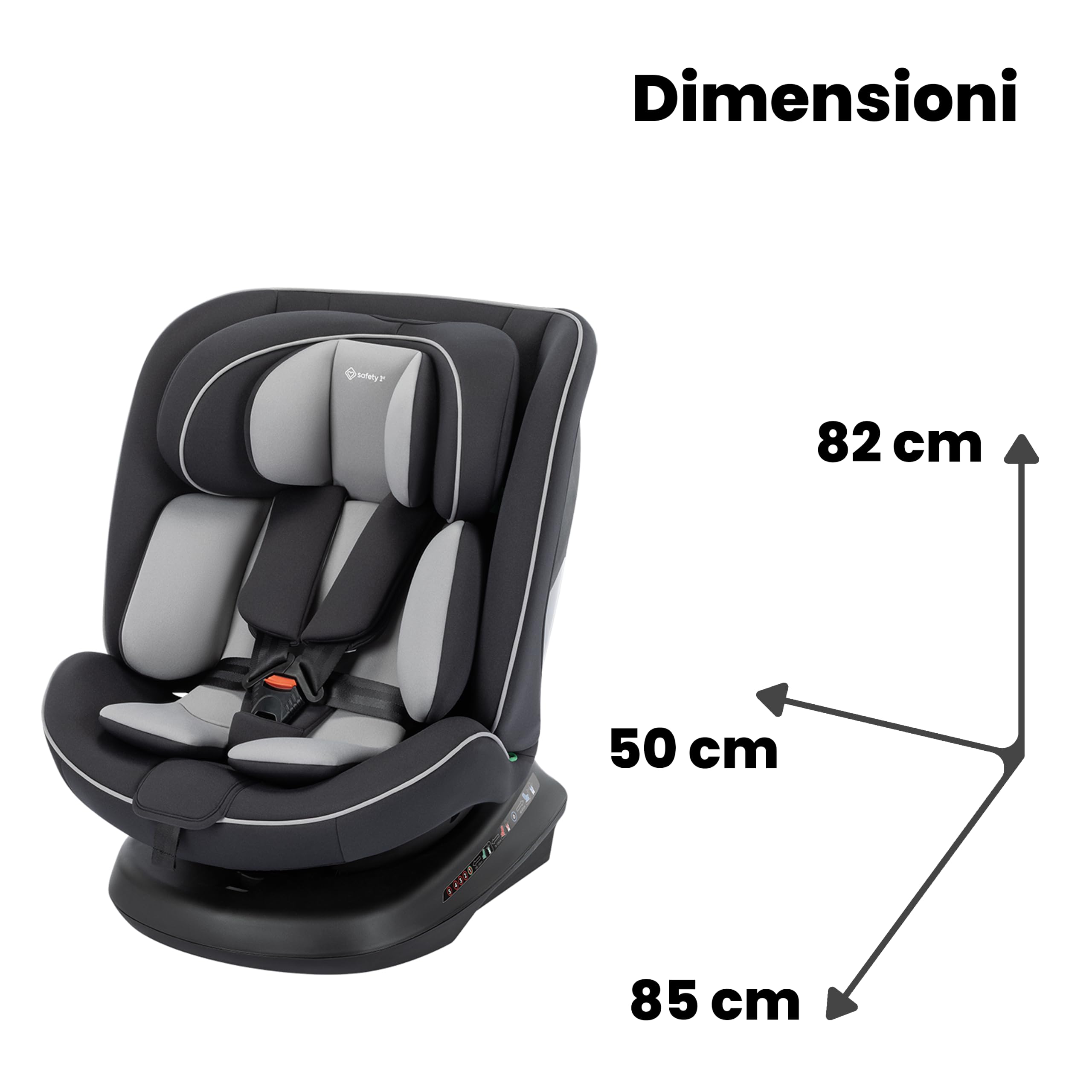 Safety 1st Cosmo i-Safe, Seggiolino Auto Girevole (Base), (0–12 Anni, 40–150 cm), Seggiolino Auto 0-36 Kg, Riduttore Neonato, 11 Posizioni Poggiatesta, Reclinabile 6 Posizioni, Leggero (5,6 kg), Nero