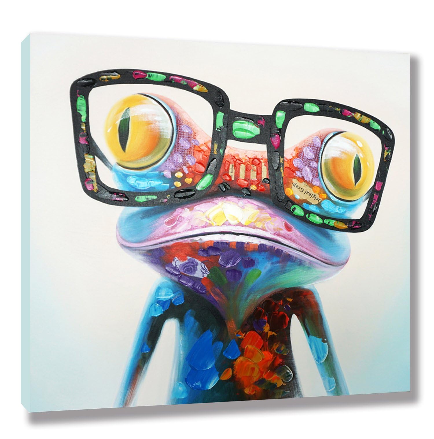 SEVEN WALL ARTS Frog Wall Art with Glasses Colorful Funny Canvas Animal Paintings Poster Pictures Print Framed Large Artwork for Bedroom Kids Playroom Living Room Kitchen 40" x 40" A Happy Frog 40"L x 40"W