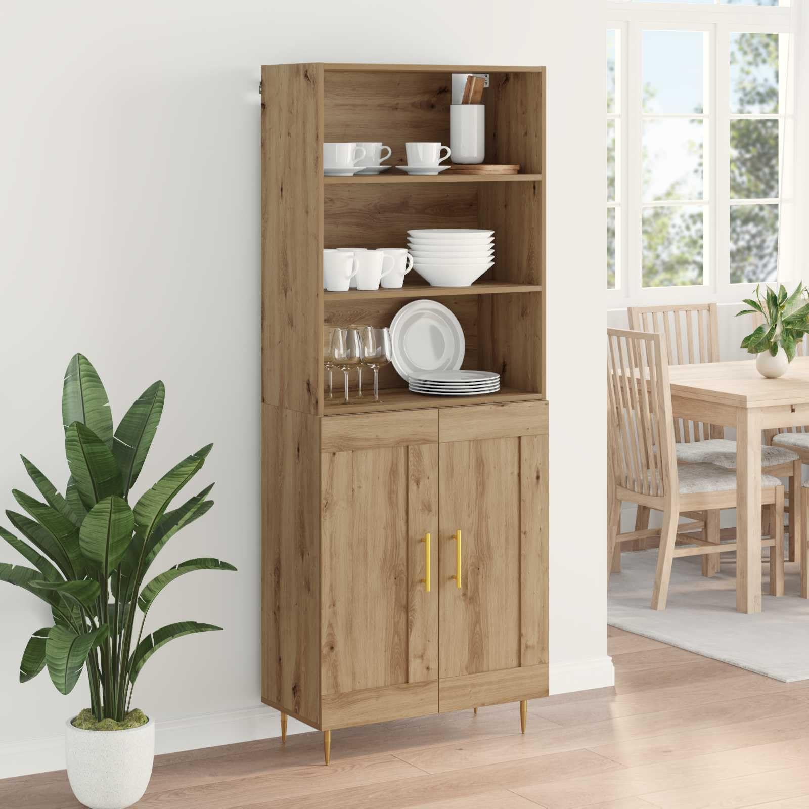 Meuble haut élégant en chêne Artisan avec support mural en bois durable - Armoire de rangement au design moderne avec pieds en métal pour beaucoup d'espace de rangement dans le salon