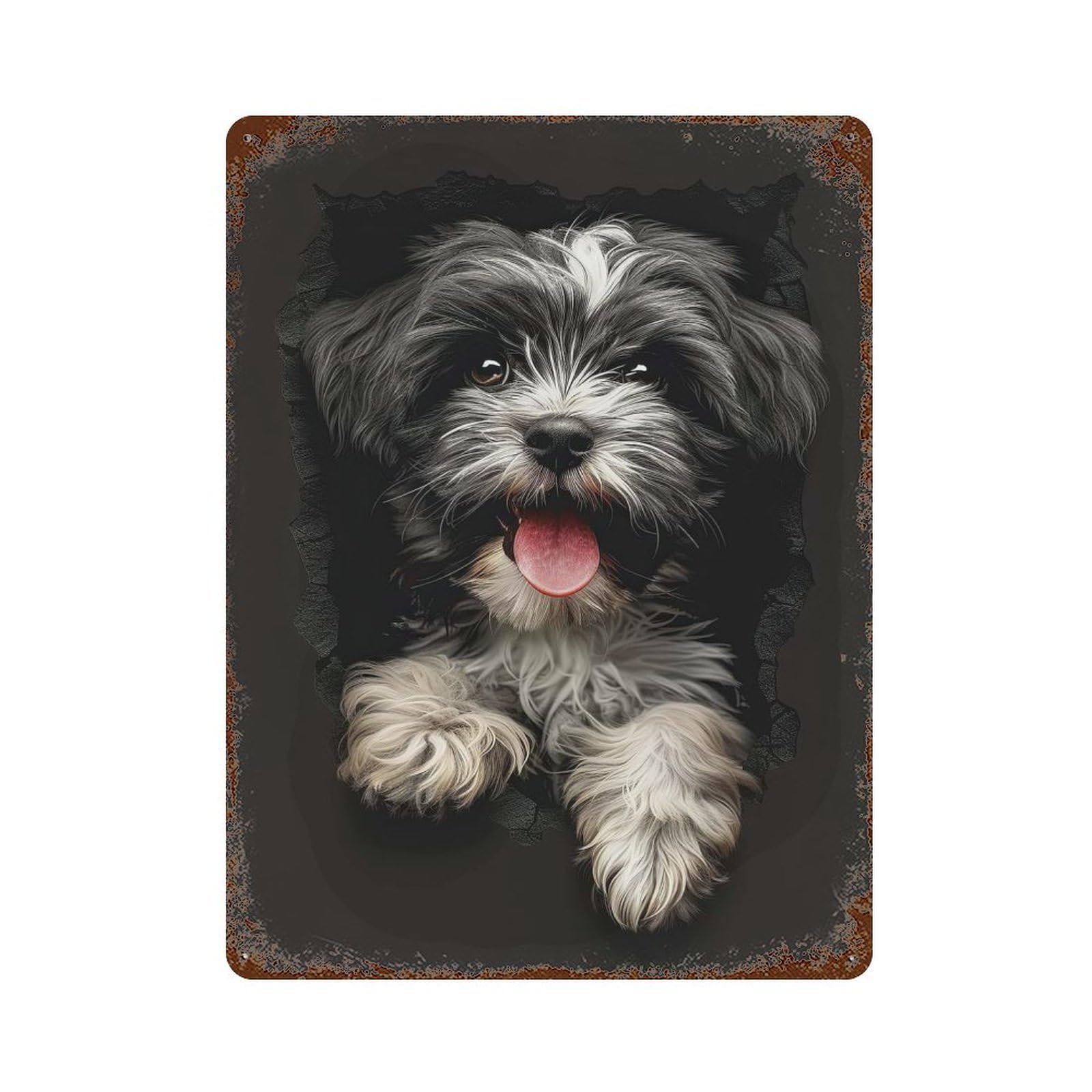 Weathered Tin Sign with Havanese Design 15.7"x11.8", for Garage, Bar And Workshop Decor, Decorative Metal Wall Art