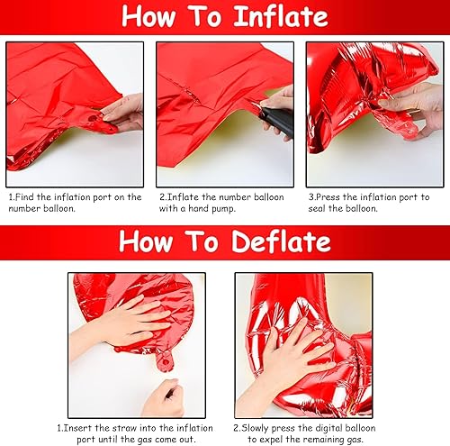 Miniatura 7 de Globos rojos del número 1, 40 pulgadas, grandes globos de aluminio con números del 0 al 9 para mujeres, globo de helio digital autoinflable para