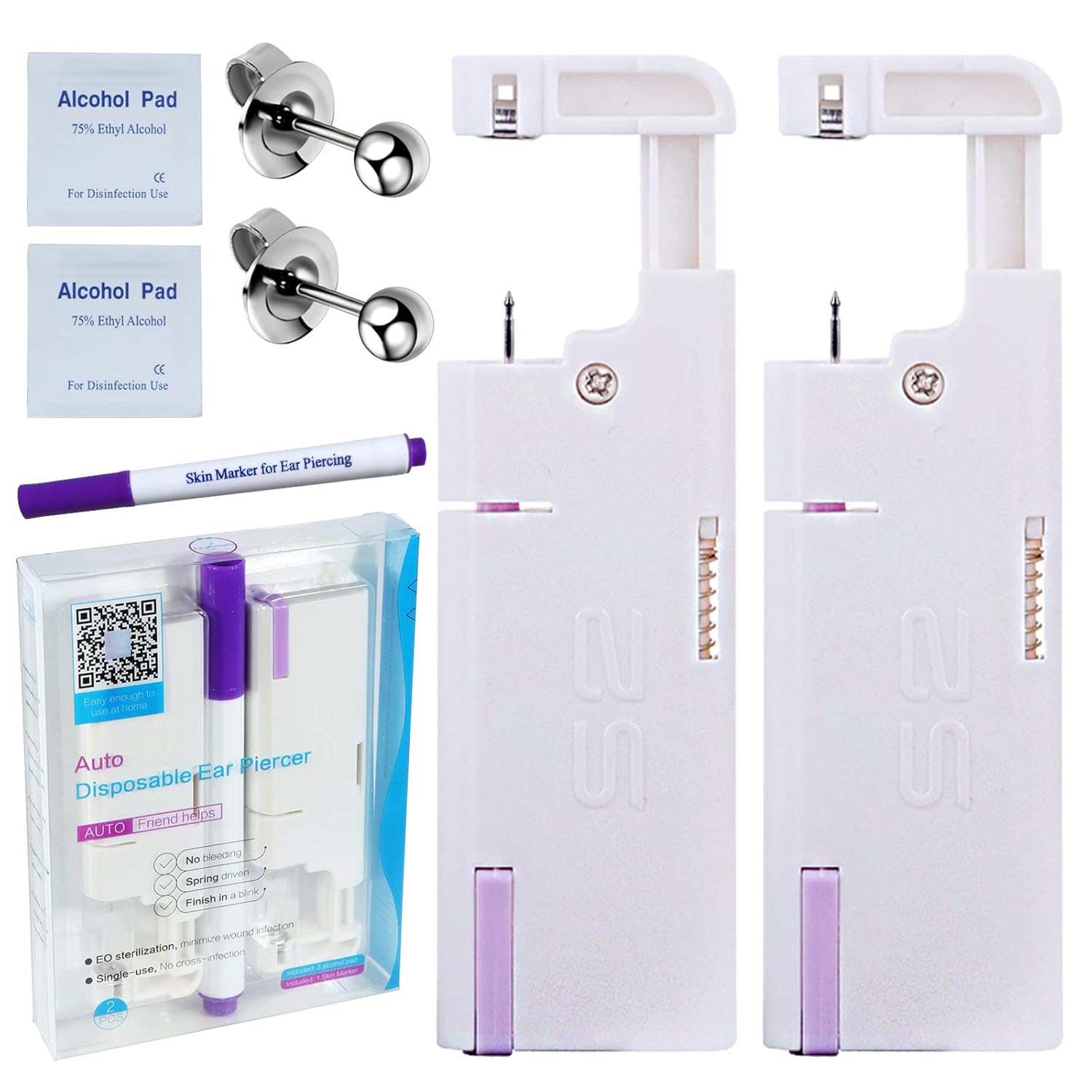 Firstomato 2PCS Disposable Ear Piercing Kit Ear Piercing Gun Self Use Ear Piercings