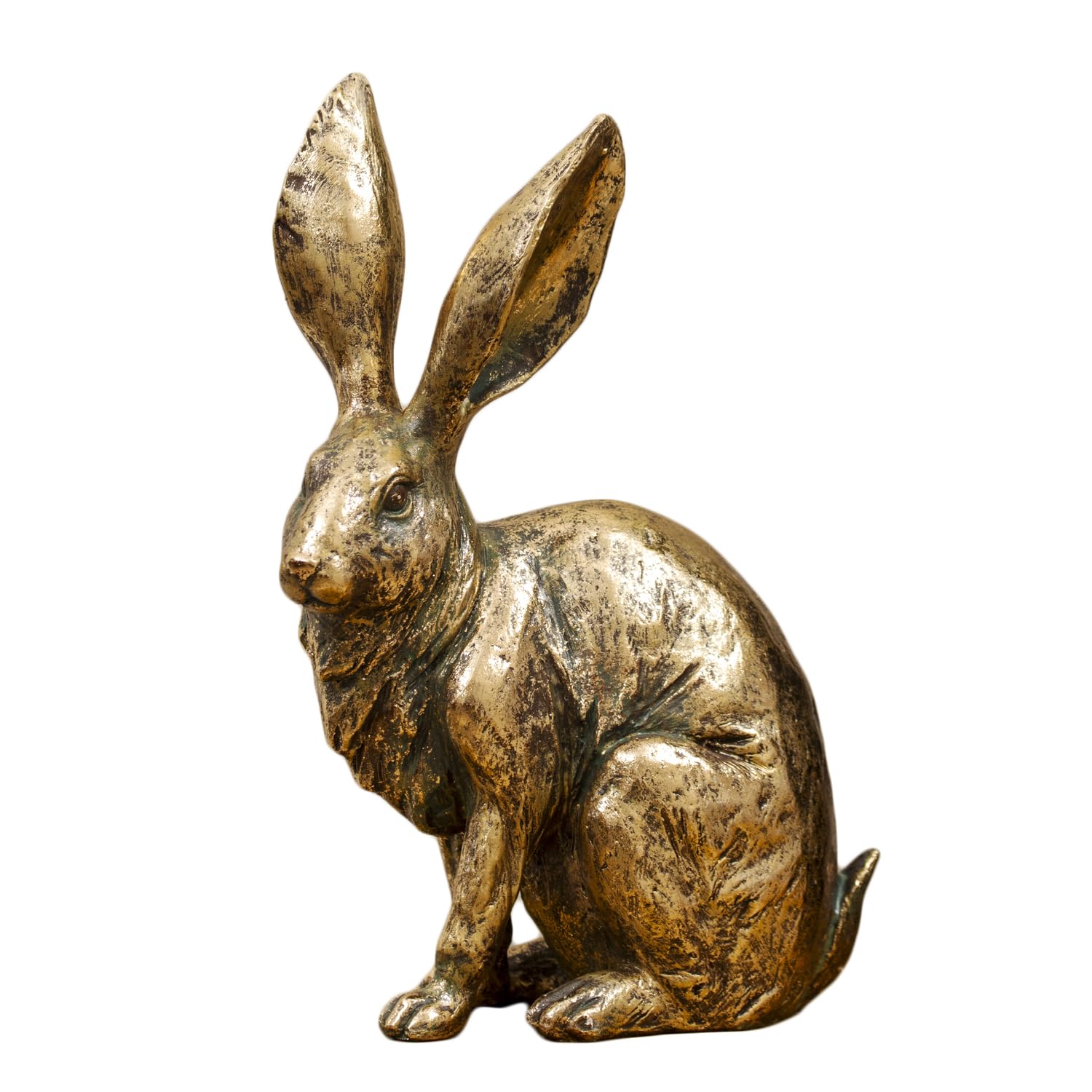 Darthome Gold Antique Rabbit Ornament, Large Sitting Hare Resin Sculpture, Textured Aged Finish, 31Cm Height, Home Decor Gift