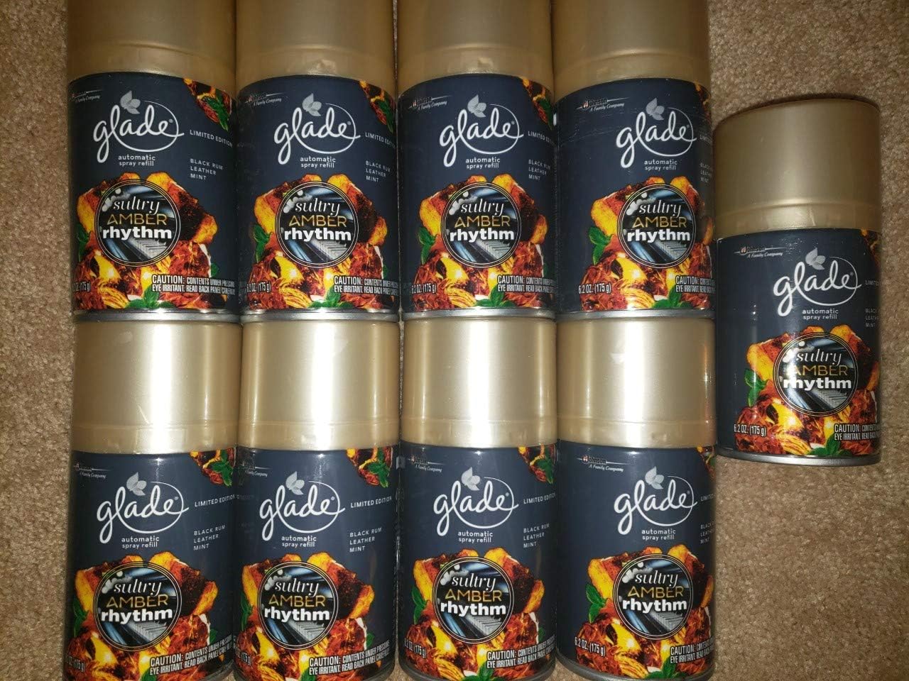 DROEAY 9 Glade Automatic FRESHMATIC Spray Refill Sultry Amber Rhythm Rum Leather & Mint