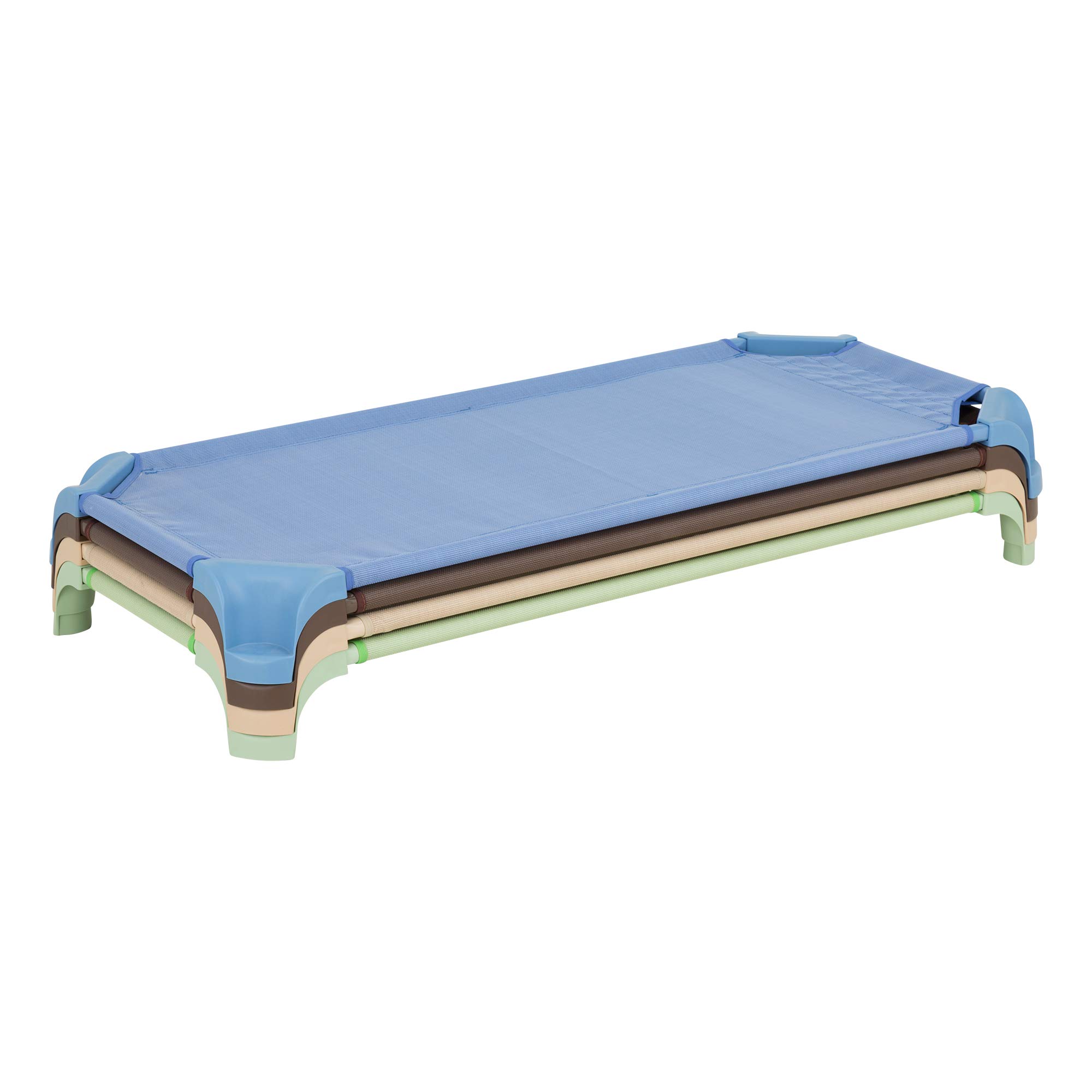 Sprogs Heavy-Duty Stackable Standard Size 52"L Daycare Cots for Kids and Toddlers, Stacking Preschool Classroom Kids Cots for Sleeping, Resting, Naptime, Pack of 12, Natural Colors