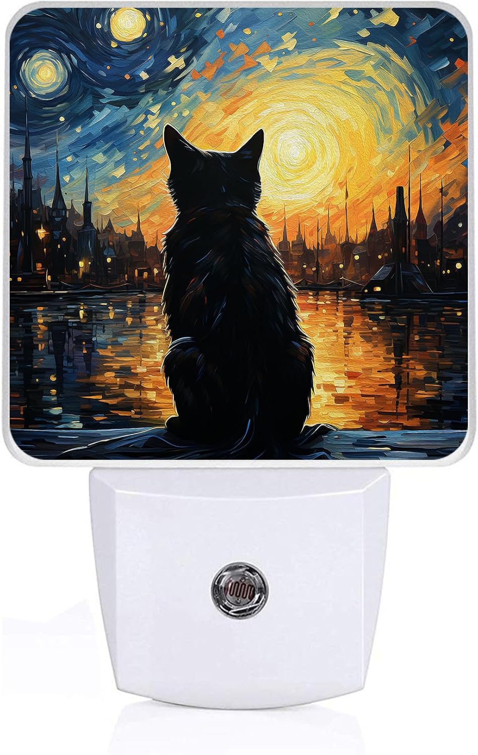 Lonely Cat Night Light, Plug-into Starry Night Nightlight White LED Lamp, Energy Efficient Decor Desk Lamp for Bedroom Hallway Stairs Bathroom