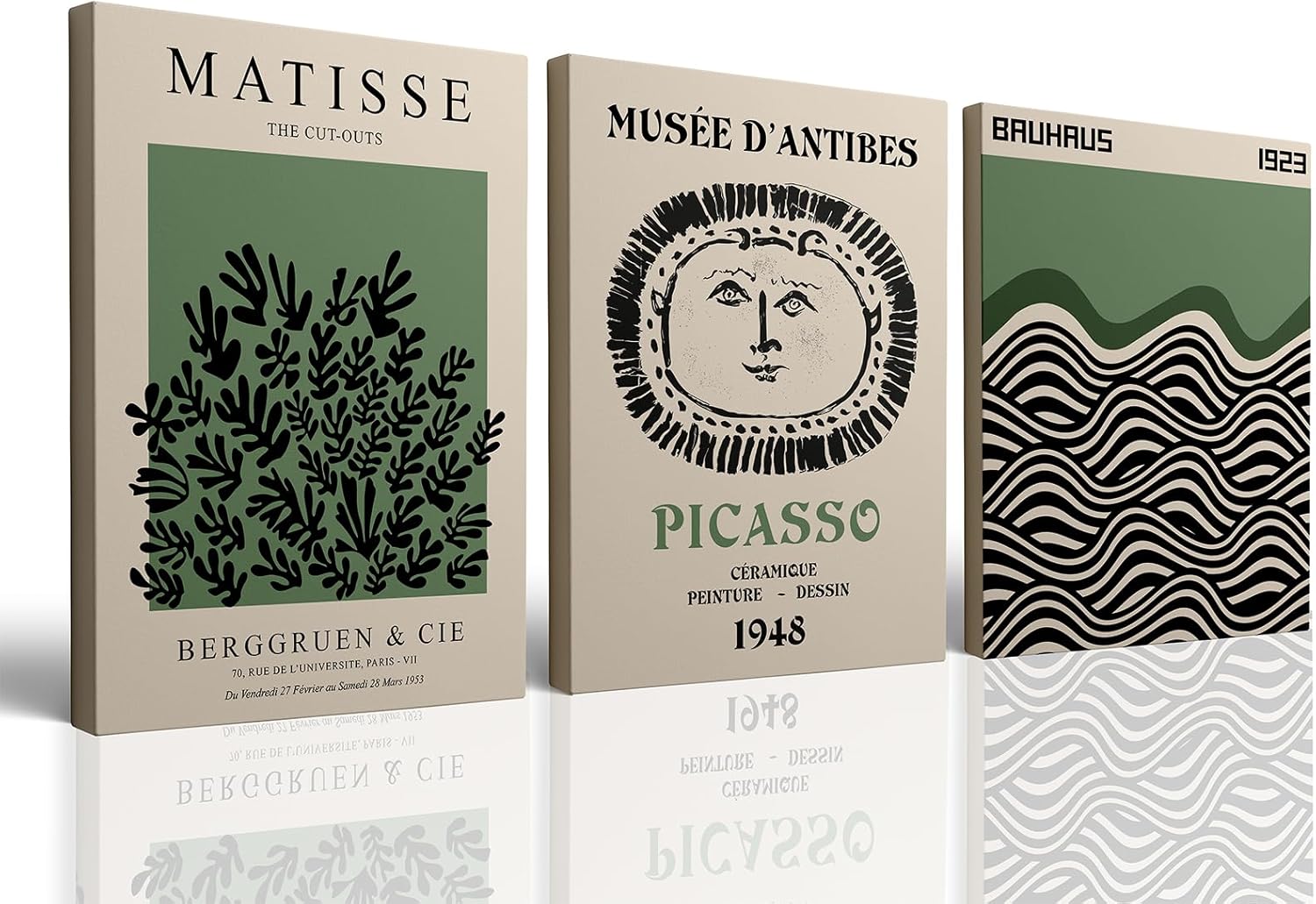 Picasso Matisse Bauhaus Canvas Wall Art Prints Set of 3 Sage Green Modern Minimalist Wall Decor Picture Abstract Art Paintings Poster Suitable for Gallery Bedroom Living Room Decor 12x16 inch Unframed