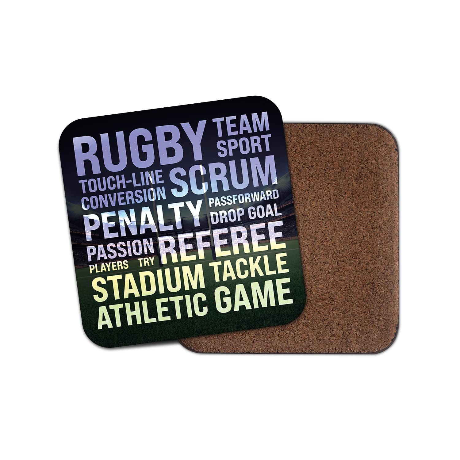 Dv Design Men's Multicolor Square Single Coaster - Rugby Sport Fans Boys Words Thoughts Mancave Gift #77292