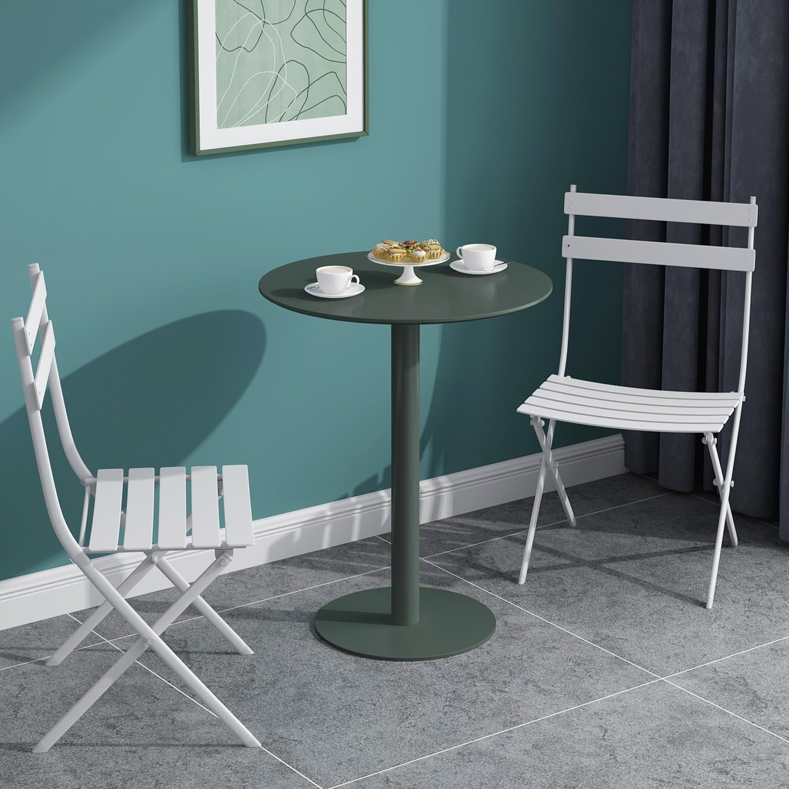 Wysoki stolik barowy Stolik kawowy Okrągły stolik koktajlowy Bistro z metalową podstawą, mały stolik boczny do sofy, stolik końcowy na balkon w salonie, zielony (Size : 40x40x50cm)