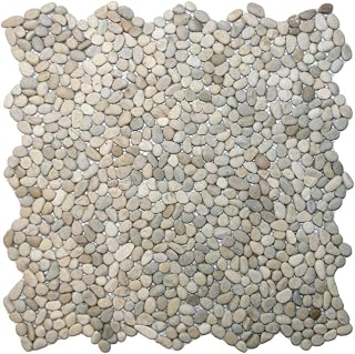 CNK Tile Mini Java Tan Pebble Tile – 12" x 12" Polished Natural River Stone Mesh-Backed for Easy Installation – Showers Bathrooms Kitchens Floors Walls – Weather-Resistant Low Maintenance – Pack of 1
