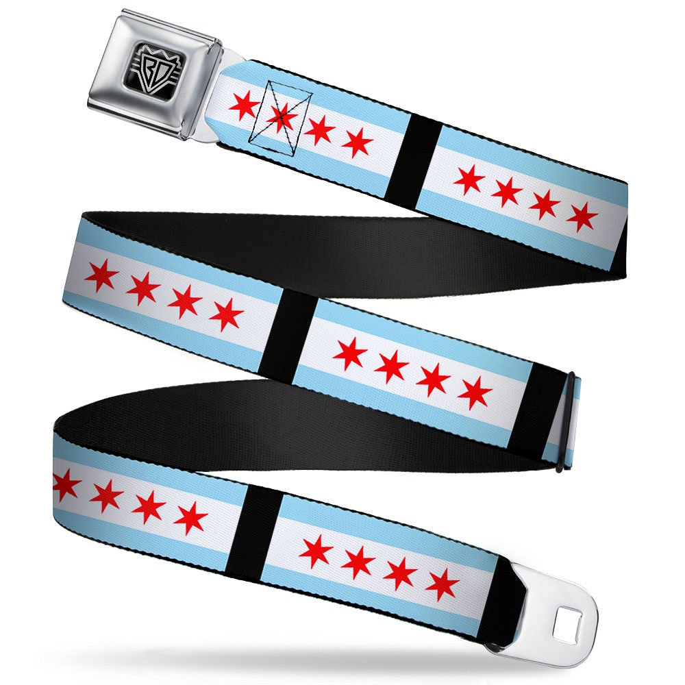 Buckle-Down Unisex-Adult's Seatbelt Belt Chicago Regular, Flags/Black, 1.5