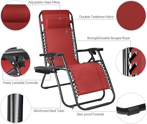 Miniatura 4 de Flamaker - Silla para patio de gravedad cero plegable, silla reclinable ajustable con cojín, para patio, piscina y camping
