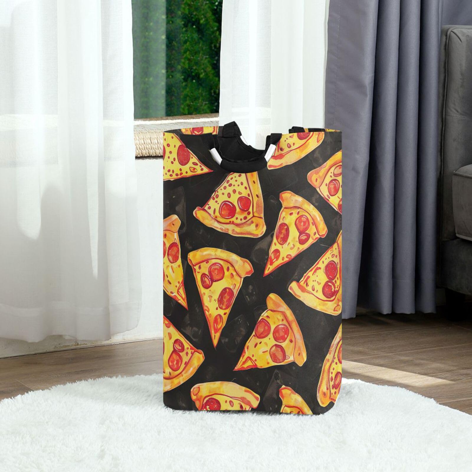 Jihqo Laundry Hamper Basket Pizza Slice Print Collapsible Nursery Storage Bin Waterproof Clothing Baskets for Home Bedroom Bathroom Washing Room