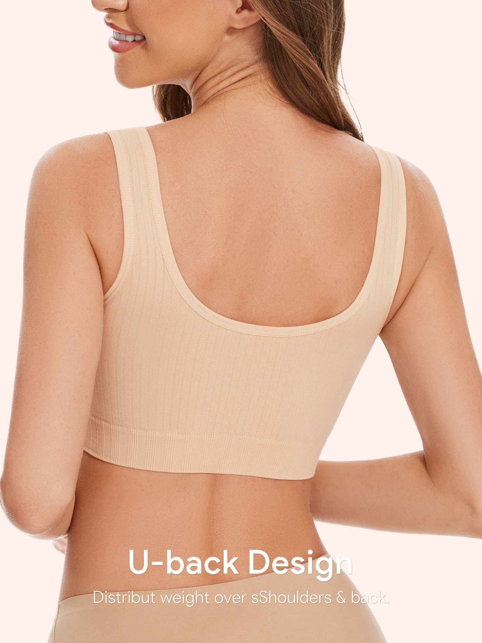 Angelhood Bügellose BHs für Damen, glättender, gepolsterter Bralette, bequemer Schnappverschluss, 4 Stück