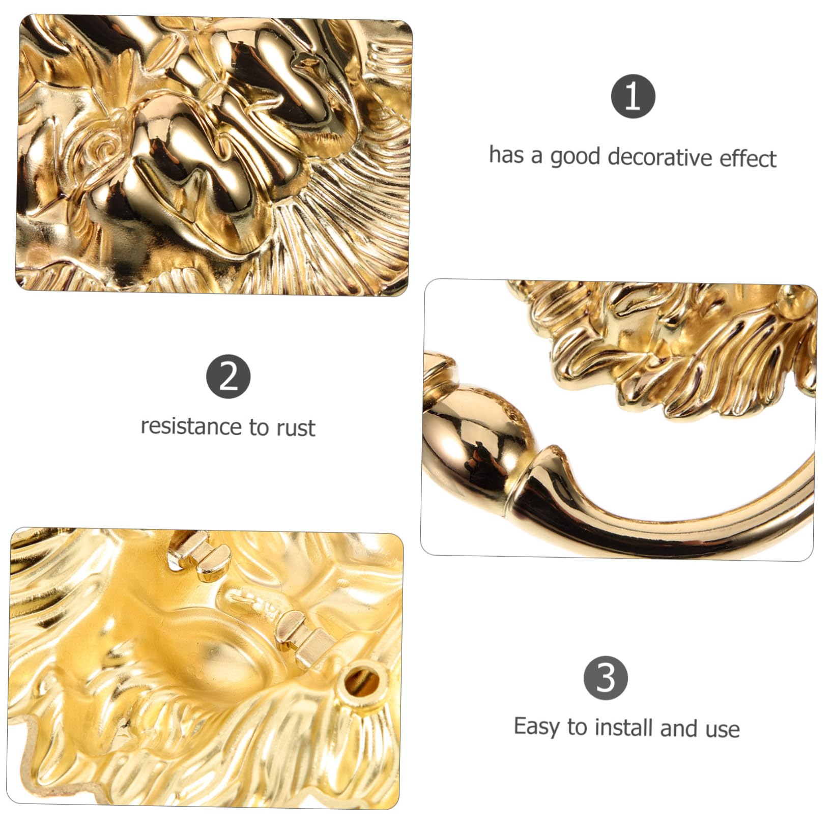 SHINEOFI Poignée De Tirage De Porte Heurtoir Tete De Lion Poignee De Porte De Portail Décorative Métal Dorée