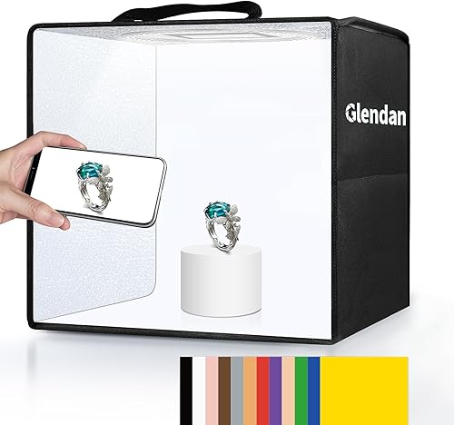 Glendan Mini caja de luz, caja de luz de estudio fotográfico de 10 x 10 pulgadas, tienda de luz plegable portátil para fotografía con CRI 95 88