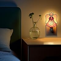 Vista 9 de Luces nocturnas de ángel de vidrieras enchufables a la pared, luz nocturna de ángel brillante, atrapasoles incrustado en vidrio, regalo