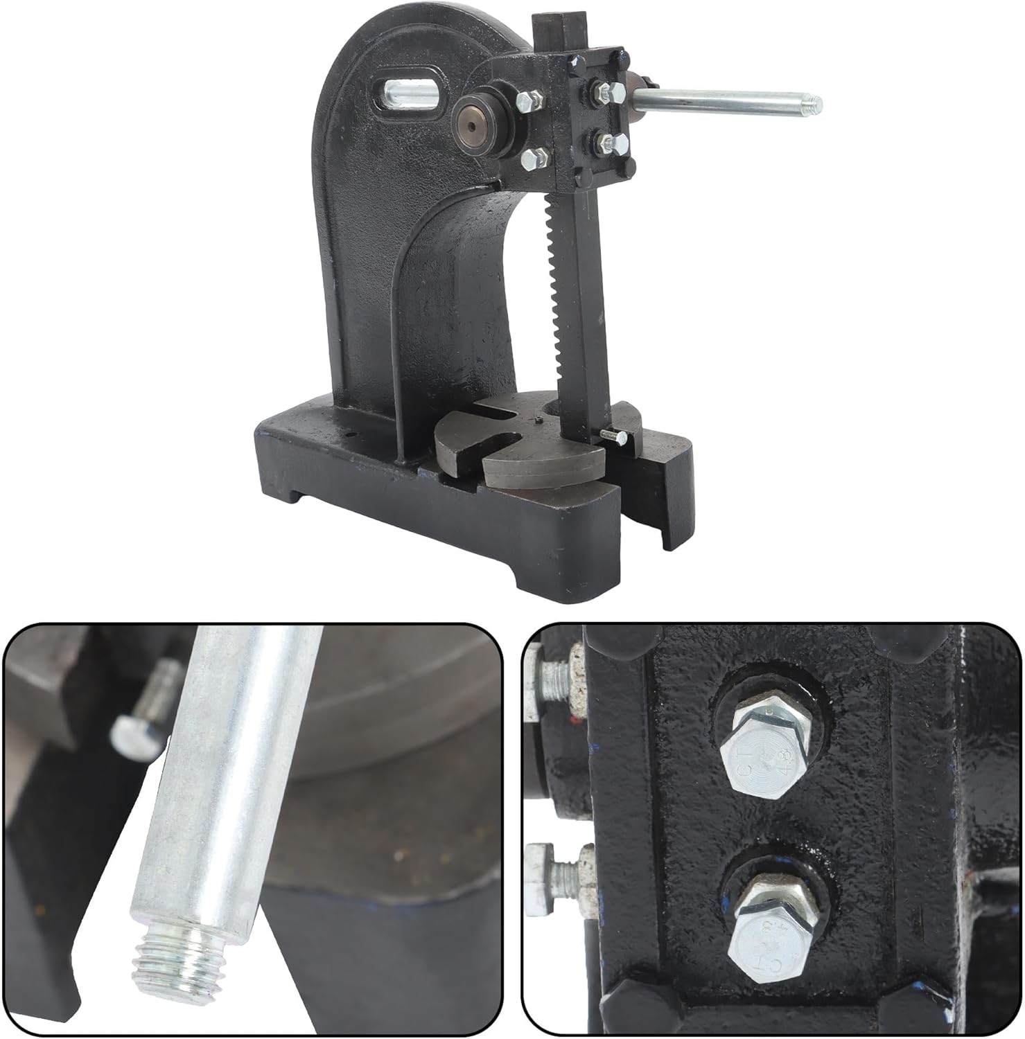 2 Ton Arbor Press with Drilled Base, 8.5 Inch Maximum Height, Manual, Cast Iron, Desktop Hand Press