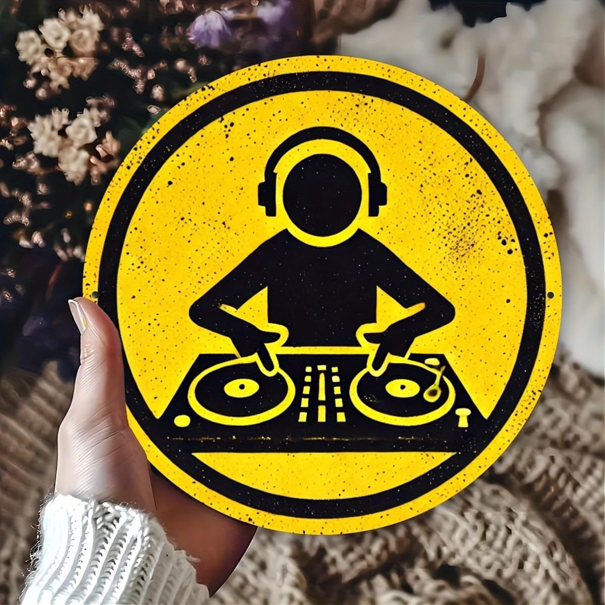 Vintage DJ Themed Iron Sign, 7.98x7.98 inches, Circular Wall Art, Multipurpose Home/Room/Restaurant/Bar/Café/Garage Decor, Wall Hanging, No Electricity Needed image 2