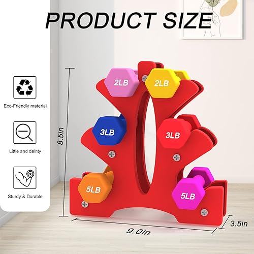 Vista 18 de Portzon Soporte para mancuernas, árbol de pesas de mano, diseñado para sostener mancuernas de neopreno, un par cada uno