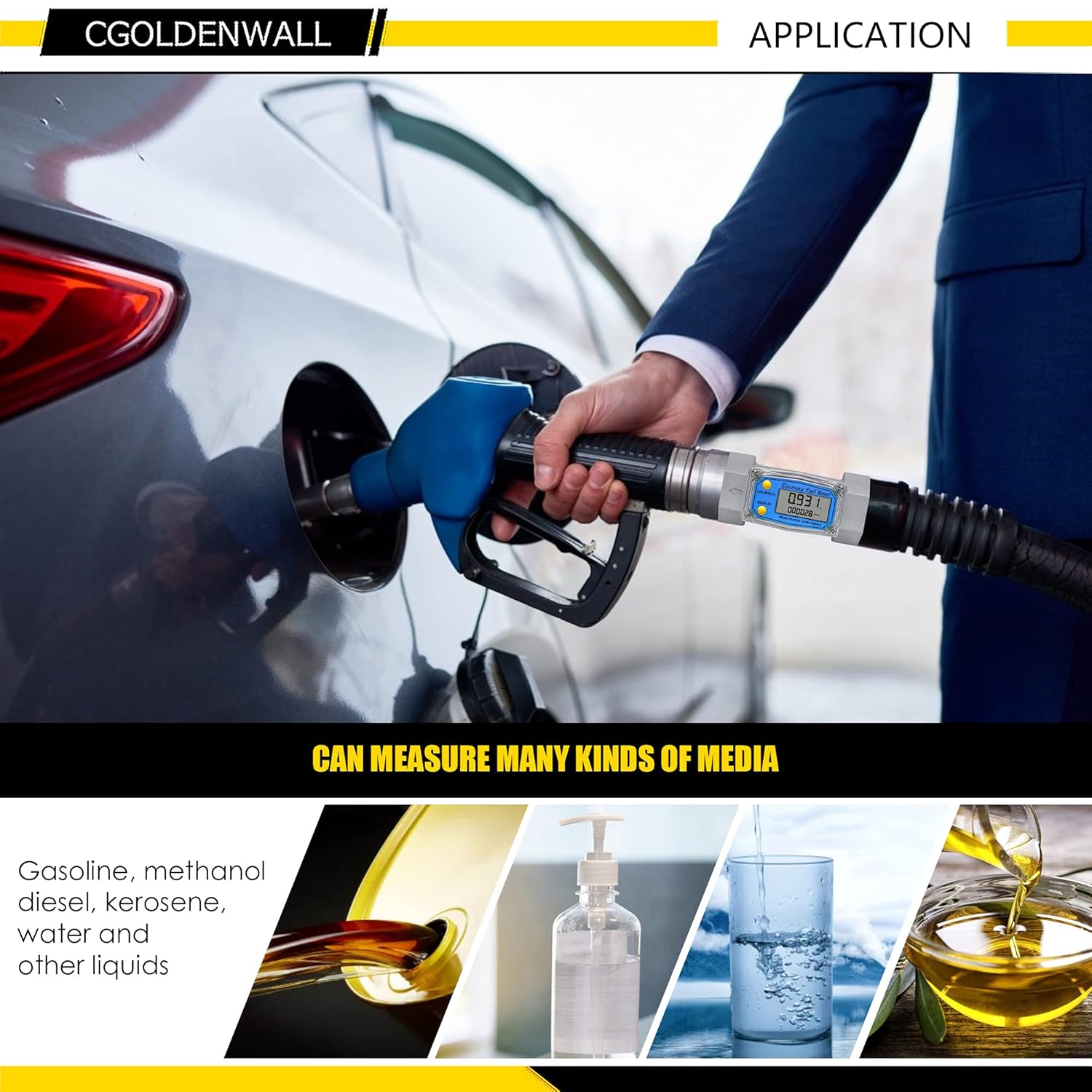 CGOLDENWALL 1.5 Inch Turbine Flow Meter LCD Digital Display Flowmeter with 1.5" Inlet/Outlet, Flowmeter for Diesel Kerosene Gasoline, Flow Rate Range 10-73.5 GPM