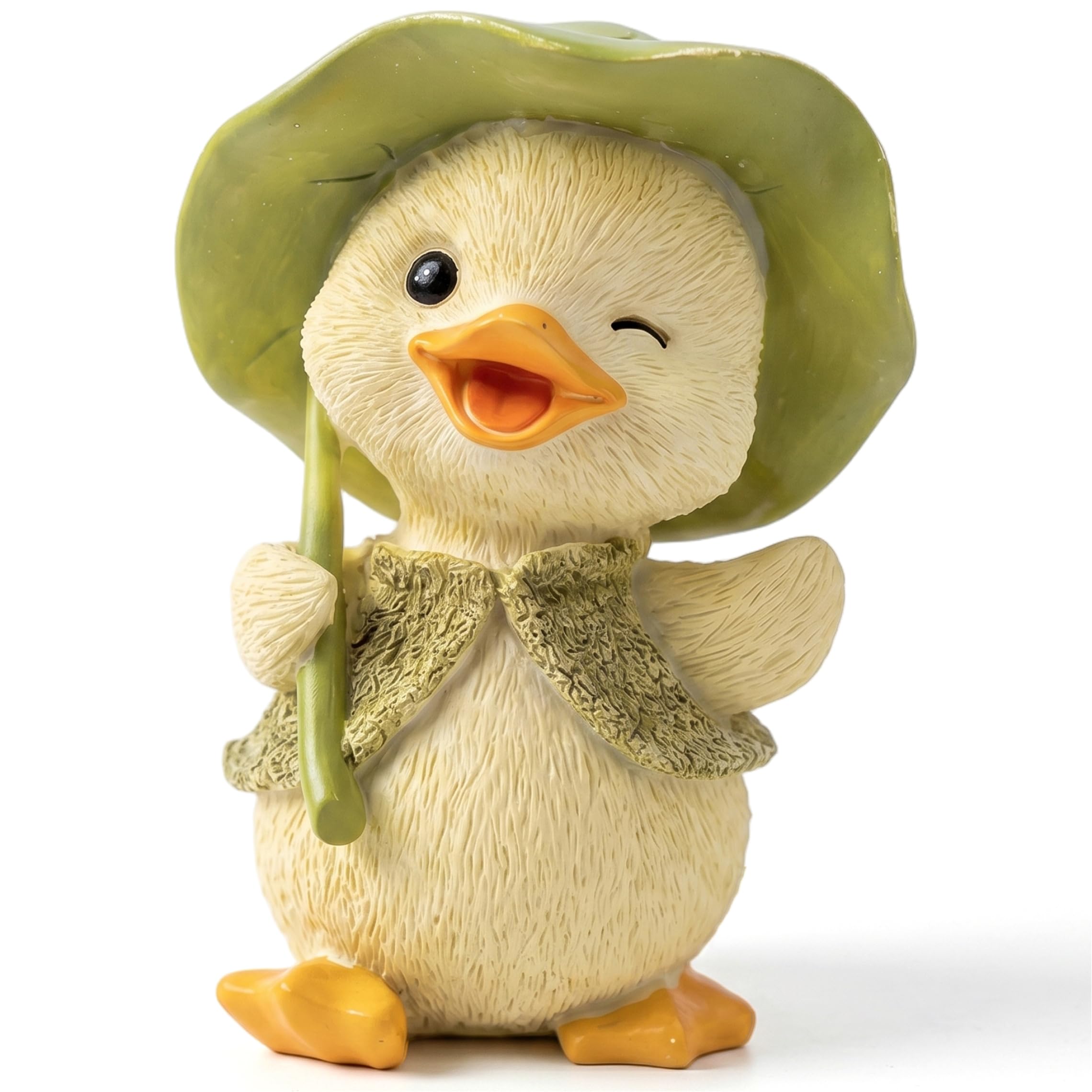Otbushit Cute Umbrella Duck Statue Hand-painted Resin Duck Decor Car Dashboard & Desk Figurine For Fishermen & Dads