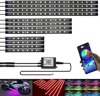 12pcs Motorcycle LED Neon Light Strips Kits,with APP Control RGB Multi-Color Atmosphere Underglow Lights, 12V Waterproof L...