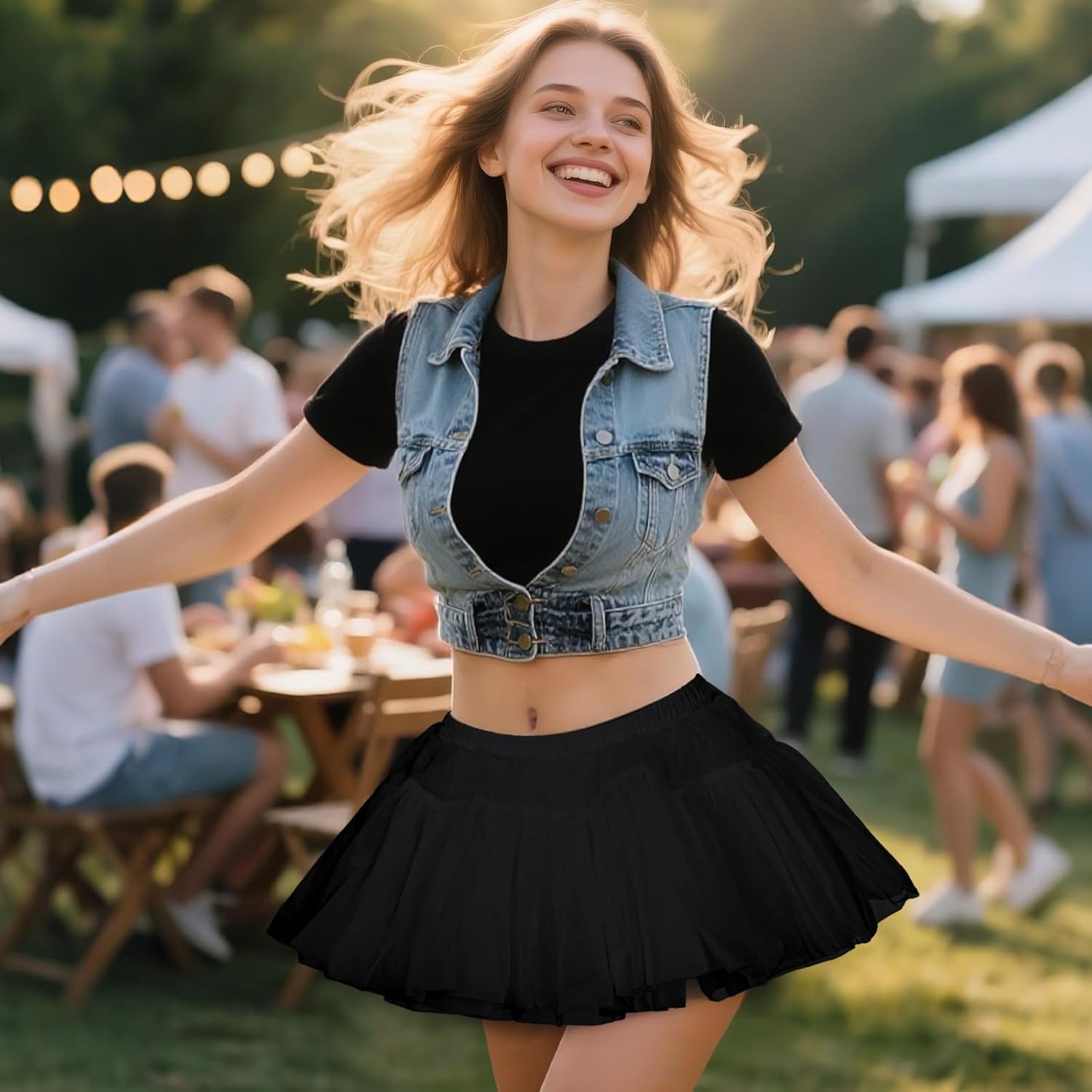 baotongle Women Girls Hoopless Crinoline Petticoat 50s 4 Levels Short Length Tulle Crinoline Underskirts Dress Bubble Skirt - Image 2