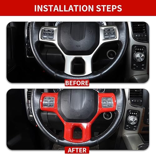 Miniatura 10 de Hoolcar Cubierta interior del volante ABS Trim para Dodge RAM 1500 2010-2017, fibra de carbono roja