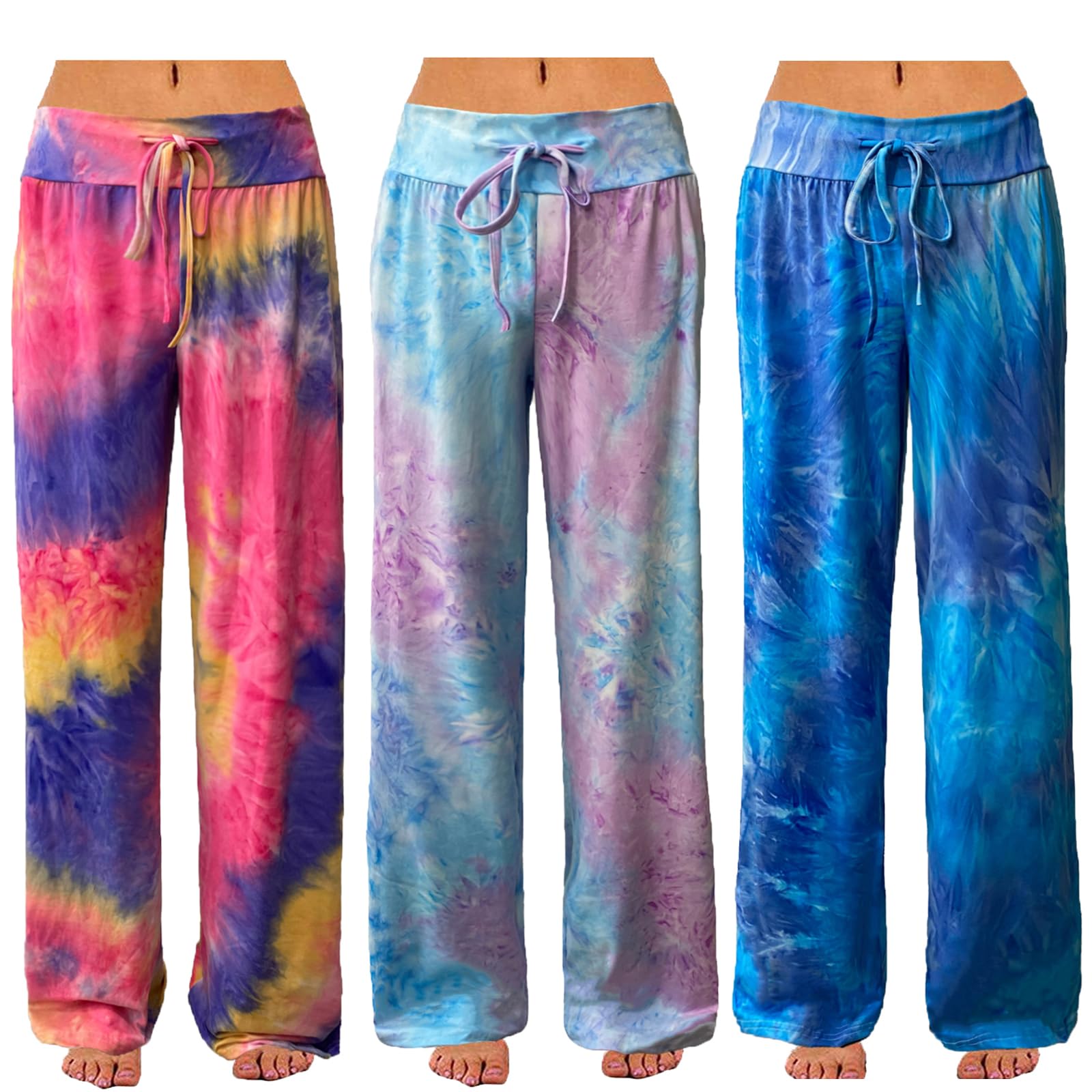 iniber Women's Comfy Pajama Pants Long Casual Drawstring Palazzo Lounge Pants Soft Wide Leg Bottoms