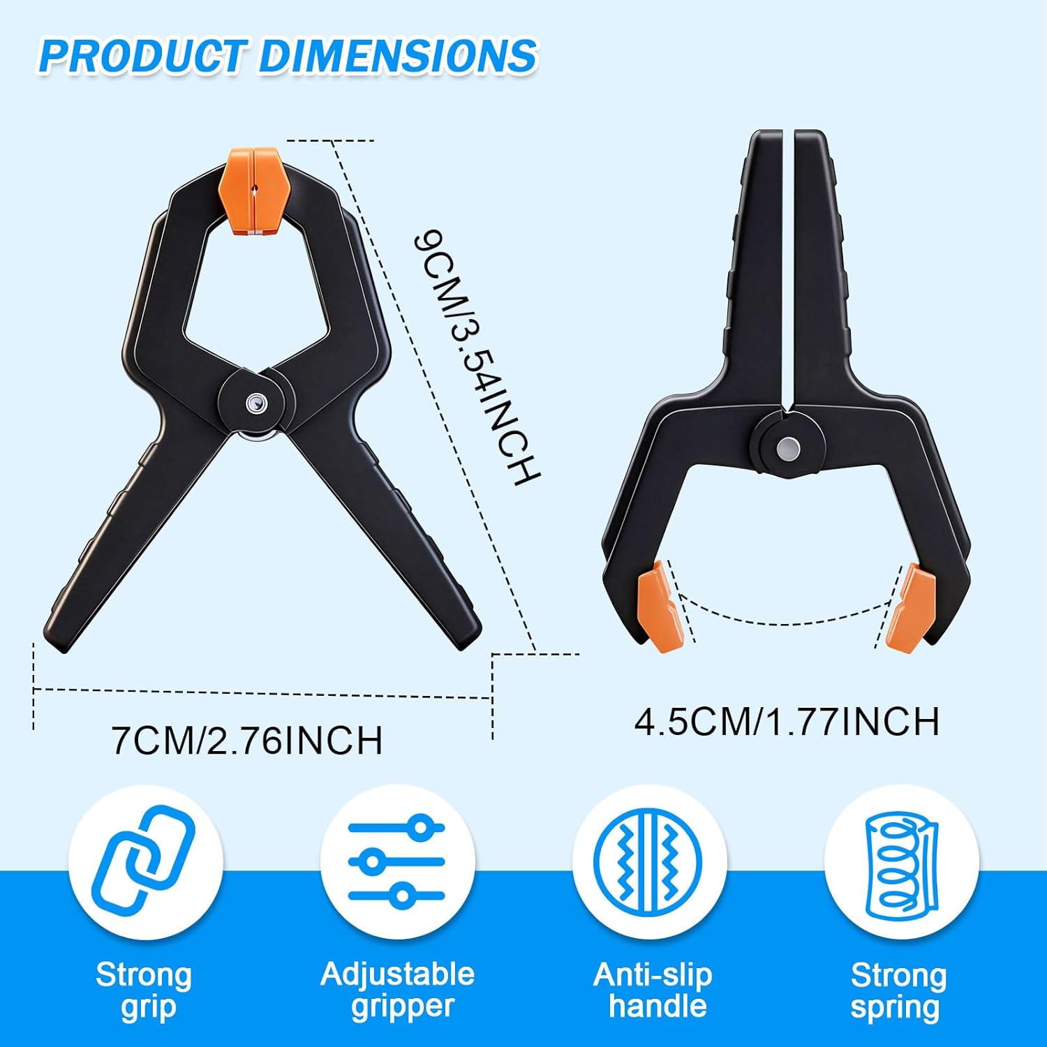 40 Pack Clamps for Woodworking Spring Clamp Plastic 3.5in Clips Heavy Duty for Backdrop Clips Tarp Holder Photography Backdrops Clip for Crafts Orange Head with Black