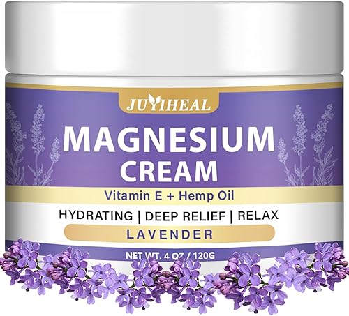 Crema de magnesio  Loción tópica de magnesio con lavanda, aceite de semilla de cáñamo, vitamina E y manteca de karité  Fórmula de relajación  Seguro