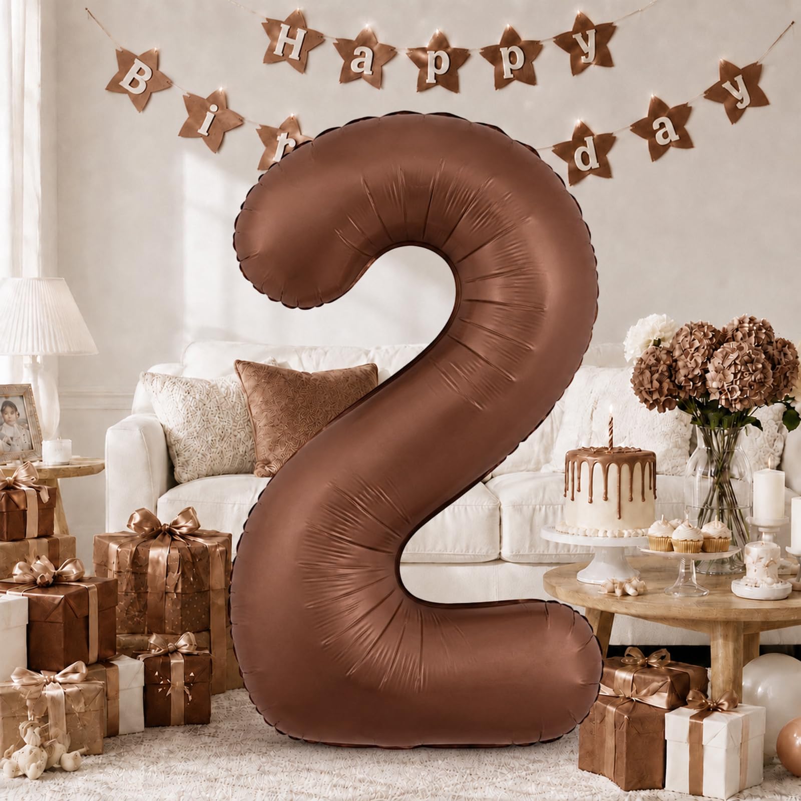 Dark Brown 40 Inch Balloon Number 2, Large Chocolate Brown Foil Number 2 Balloons Set 0-9 for Girls Boys, Digital 2 Helium Balloon for Women Boho Baby Shower Anniversary 2nd Birthday Party Decorations