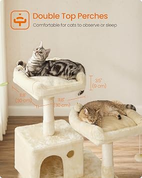 Feandrea Cat Tree, 55.8-Inch Large Cat Tower, Multi-Level Condo, Beige