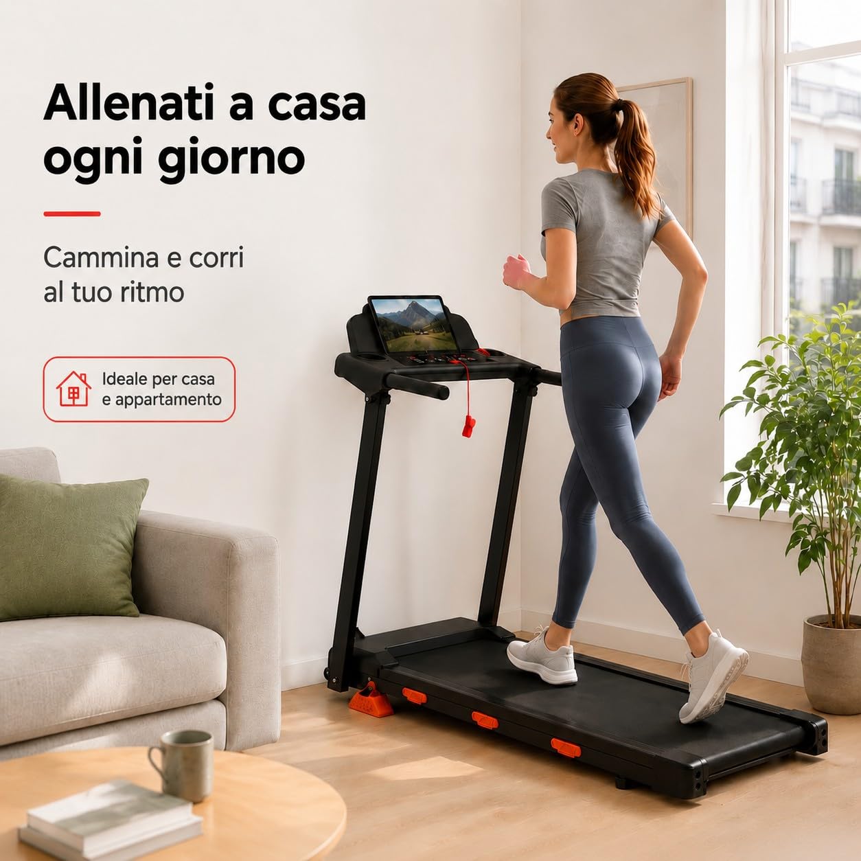 Tapis Roulant Salvaspazio con Inclinazione 15%, Tapis Roulant Elettrico Pieghevole per Casa, Walking Pad Pieghevole 12km/h, Motore Silenzioso 3.0HP, Display LED, Portata 159 kg
