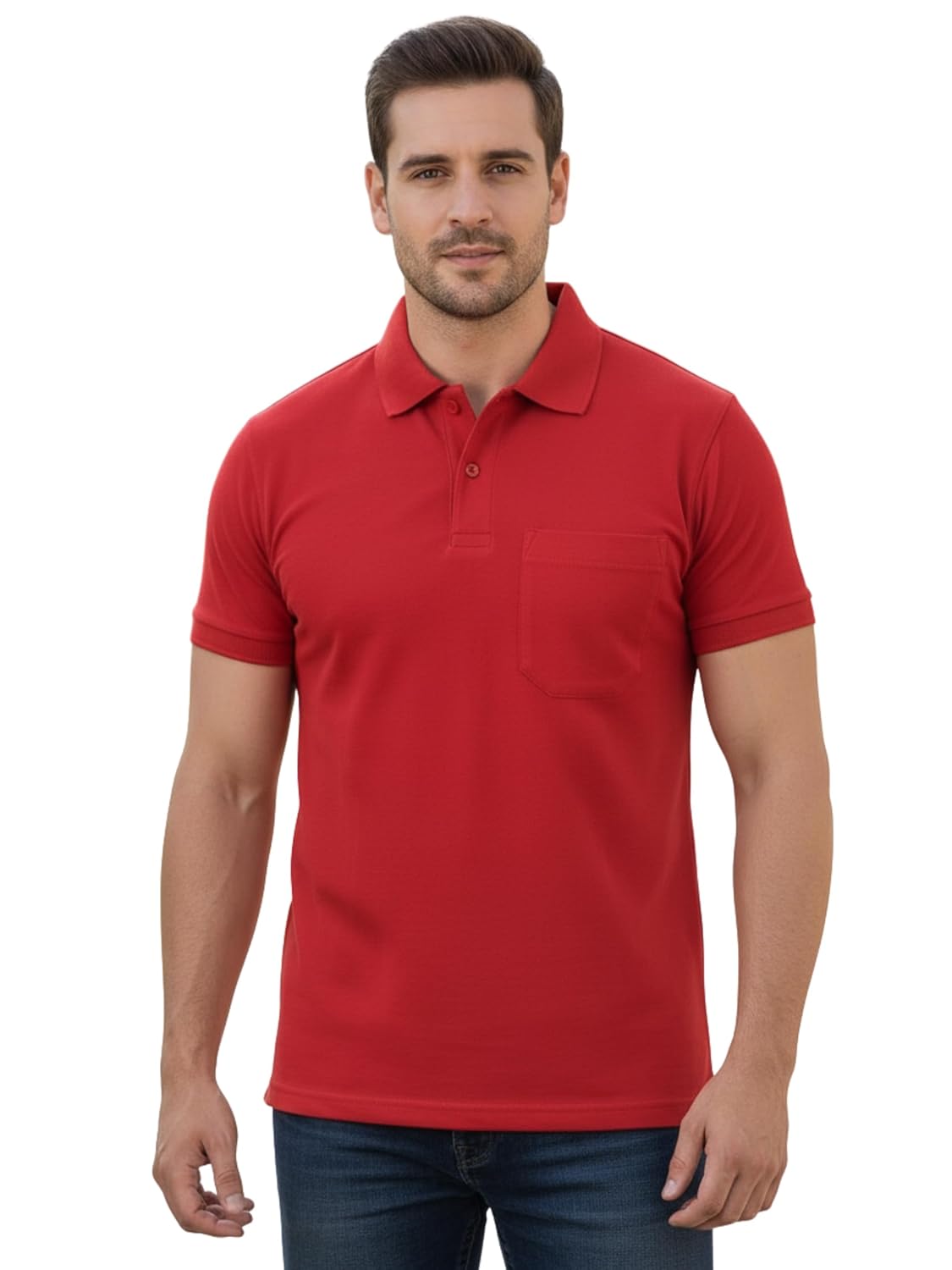 SMAN Men’s Polo T-Shirt Regular Fit Half Sleeves with Pocket and Bottom Neck Collar for Casual and Daily Use.