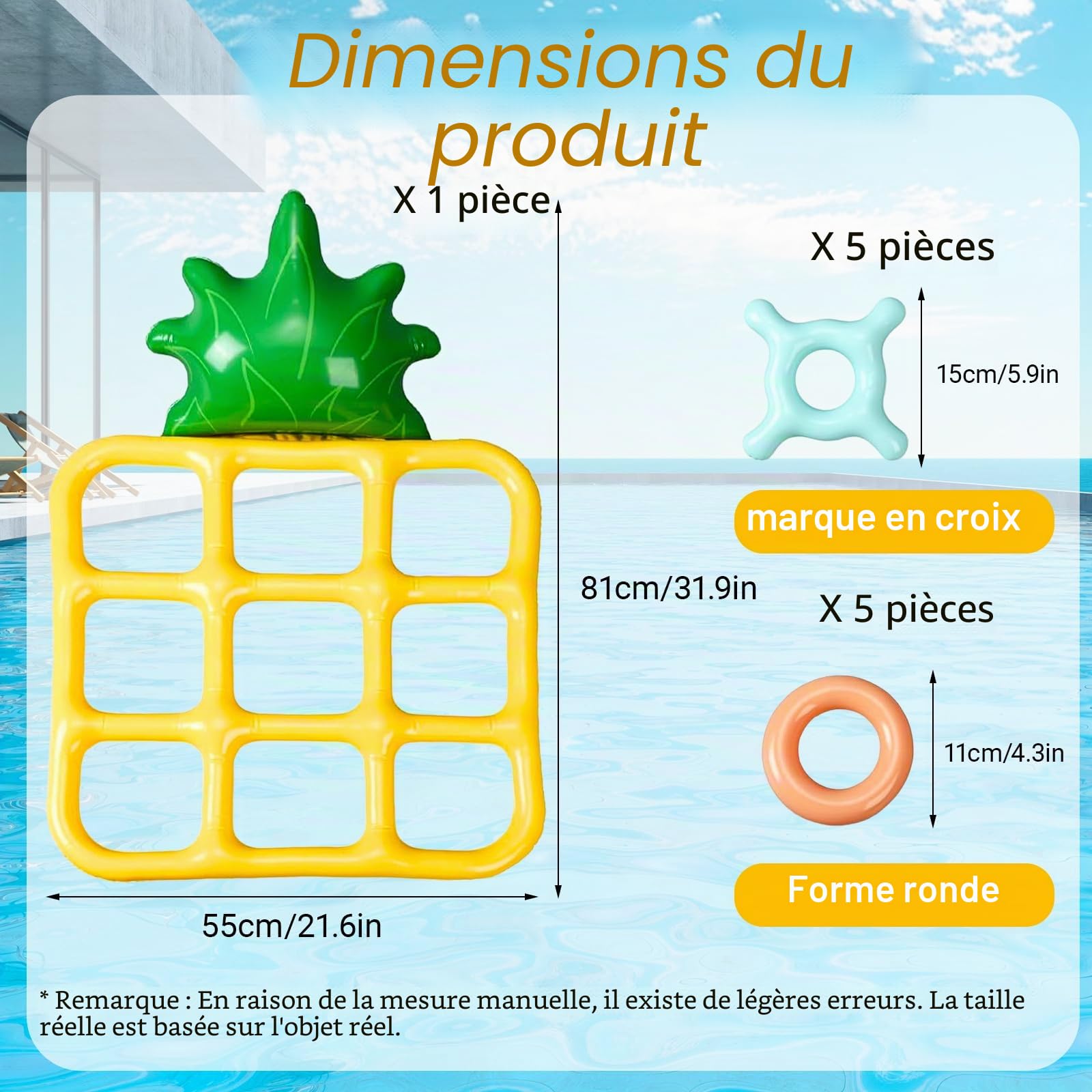Jeu Morpion Gonflable Piscine, Ananas Flottant, Jouet Plage, JeuxPiscine Adulte, Jeux d'Exterieur pour Enfant, Jeu Morpion GonflableDans Piscine, Tic-Tàc-Toé Jouet Gonflable pourPiscine