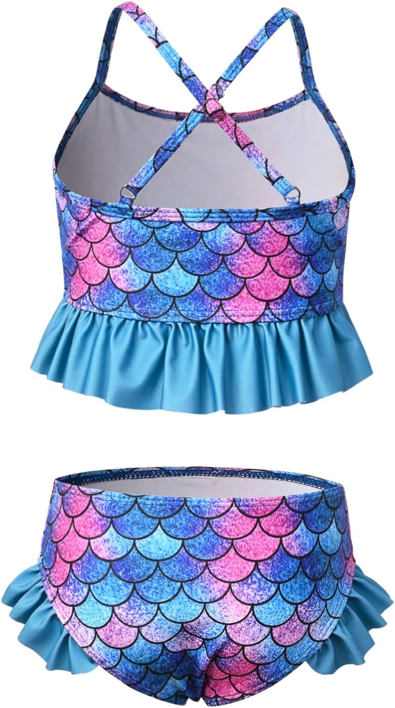 QPANCY Girls 2-Piece Swimsuit Spaghetti Strap Bikini Swimwear Kids Ruffle Beach Bathing Suits