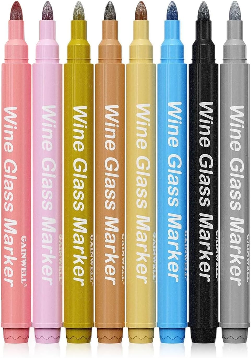 GAINWELL Glasstifte für Partys & Feiern - Weinglas Glasmarker mit abwaschbarer Tinte | Spülmaschinenfest & Ungiftig | Ideal für Gläserbeschriftung, Fenster, Porzellan, Kunststoff, Geburtstagsevents