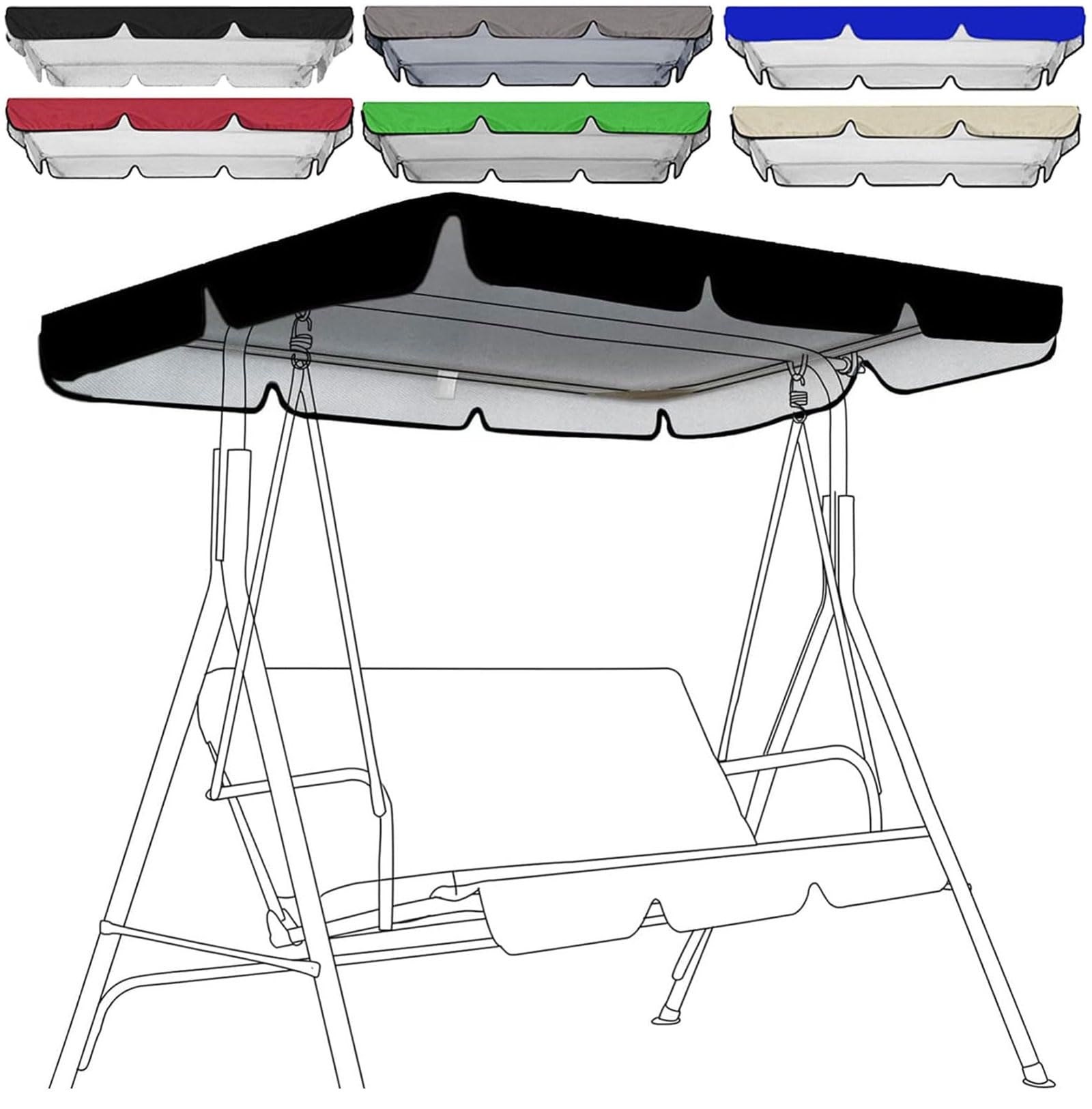 Swing Seat Canopy Replacement 3 Seater,Replacement Canopy For Swing Seat 3 Seater Sizes Garden Hammock Cover,Patio Hammock Swing Chair Top Cover For Garden Outdoor (Size:249 * 185 * 18cm,Color:Black)