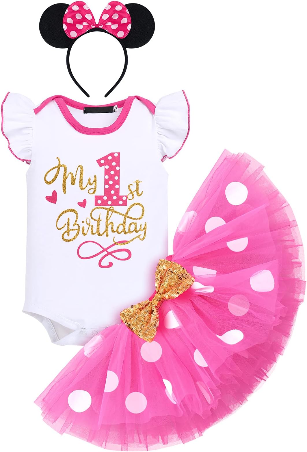 FYMNSIBaby Girl Toddler Kids 1/2 / 1st / 2nd / 3rd Birthday Cake Smash Outfit Romper/T-shirt + Skirt + Headband 3pcs Set